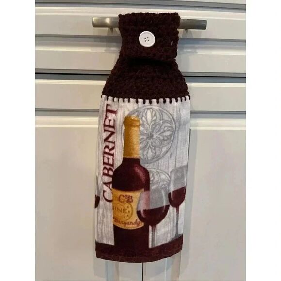 Crochet Top Kitchen Towel-Wine Cabernet Wine Glasses - Picture 1 of 1